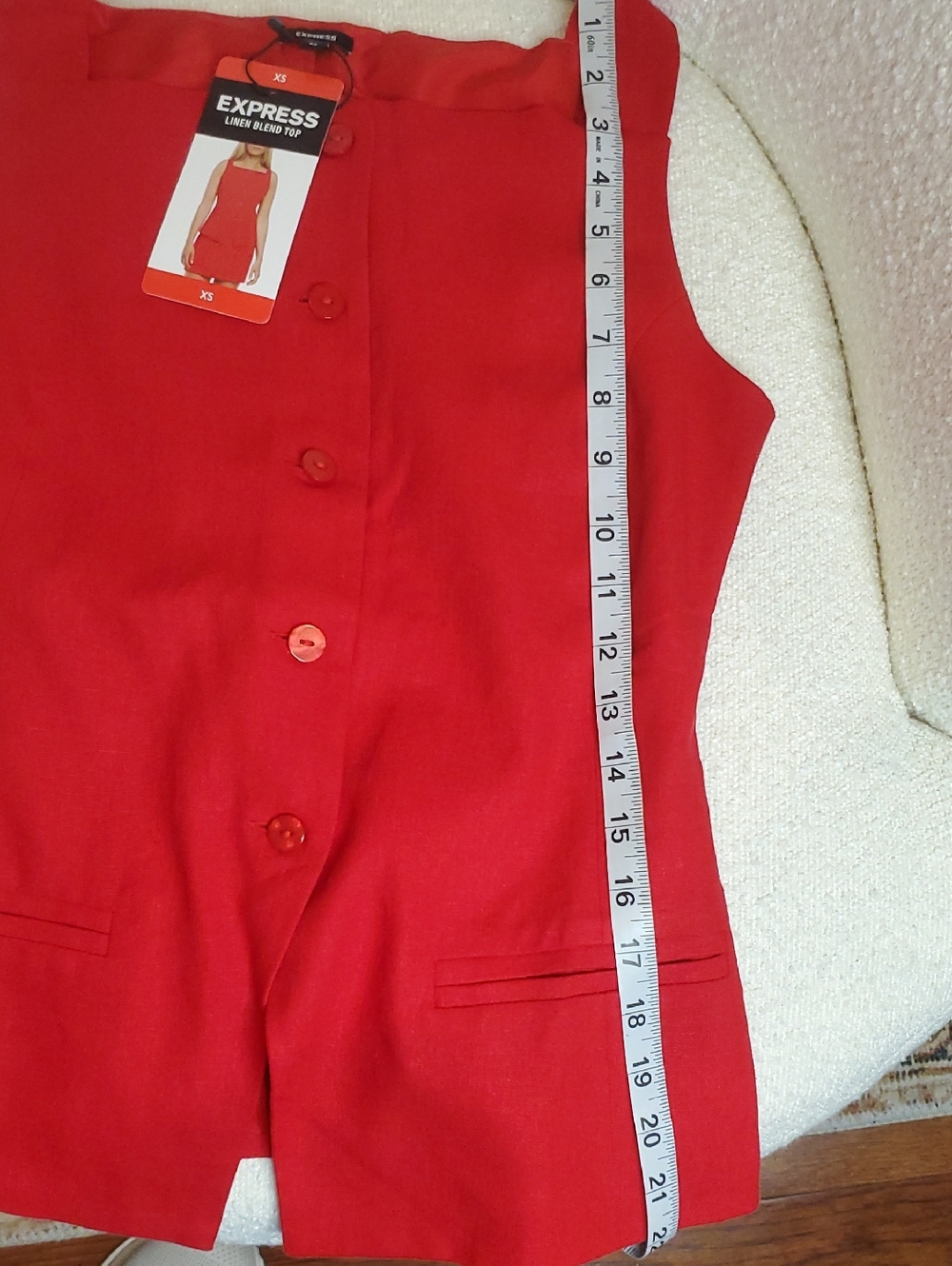 NWT Express Red Linen-Blend Sleeveless Top Button Fully Lined Tailored Size XS - Picture 6 of 9